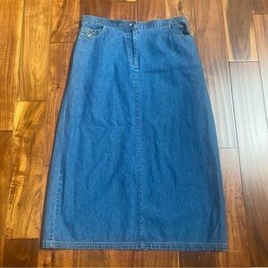 SAG HARBOR SPORT Jean Skirt Blue Denim Back Slit A-Line Long Sz Large